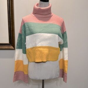 Awoo stripped ribbed cropped turtleneck NWT M